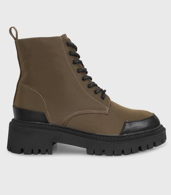 shop for London Rebel Olive Canvas Chunky Lace Up Ankle Boots New Look at Shopo