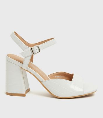 white open toe block heels