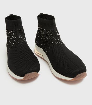 Click to view product details and reviews for Black Knit Diamant&eacute; Sock Boot Trainers New Look.