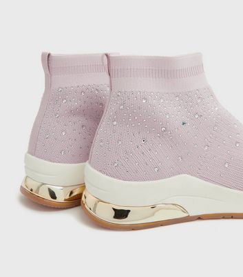 shop for Pink Knit Diamanté Sock Boot Trainers New Look at Shopo