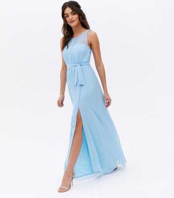 Little Mistress Pale Blue Chiffon Belted Maxi Dress