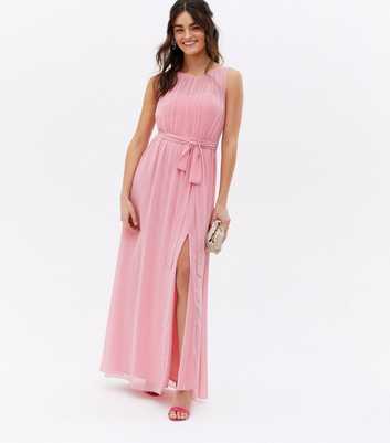 Little Mistress Pale Pink Chiffon Belted Maxi Dress