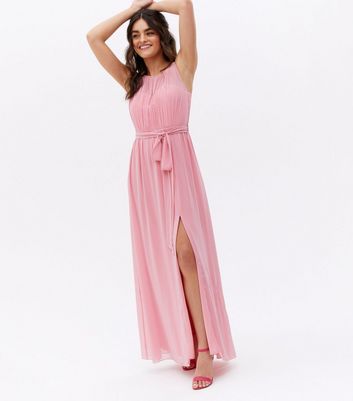 Little Mistress Pale Pink Chiffon Belted Maxi Dress New Look