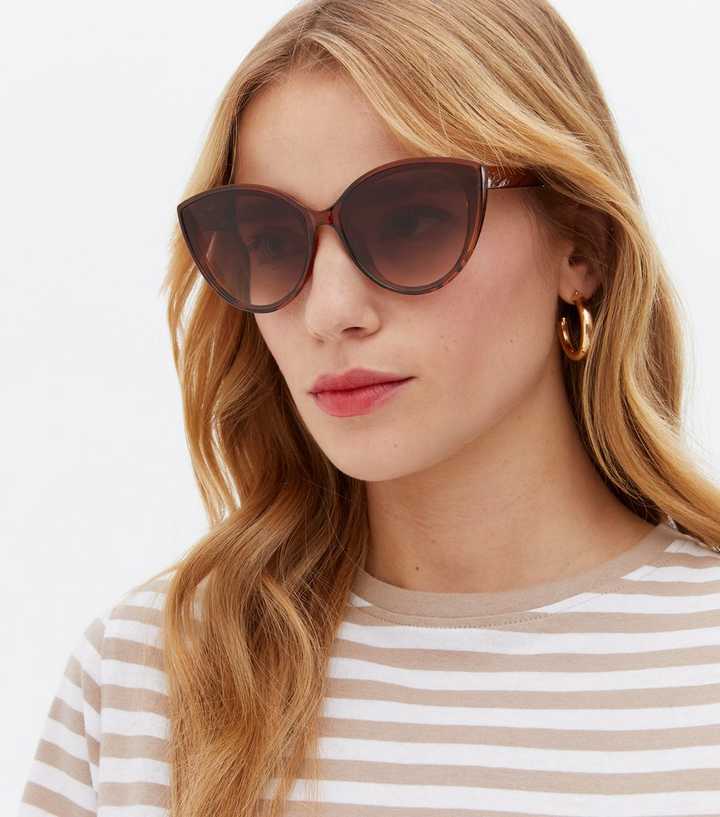 Dark Brown Tortoiseshell Effect Cat Eye Sunglasses