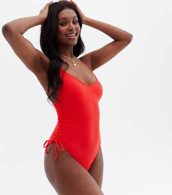 Red Ruched Side Swimsuit