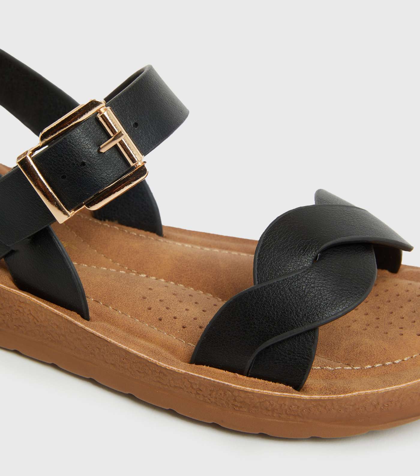 Wide Fit Black Twist Strap Chunky Sandals Image 4