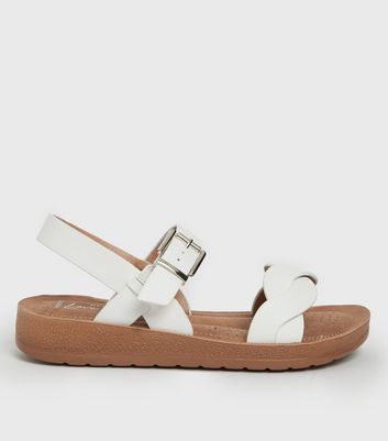 Click to view product details and reviews for Wide Fit White Twist Strap Chunky Sandals New Look Vegan.