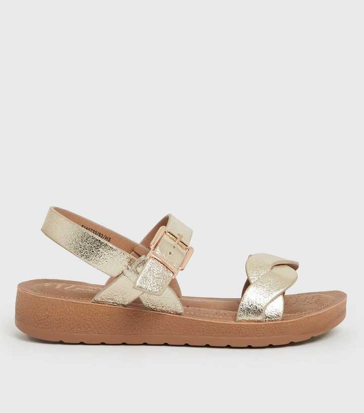 Wide Fit Gold Twist Strap Chunky Sandals