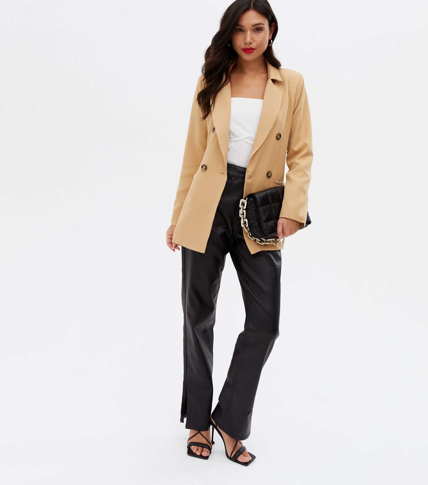 Parisian Camel Tie Front Double Breasted Blazer Image 2