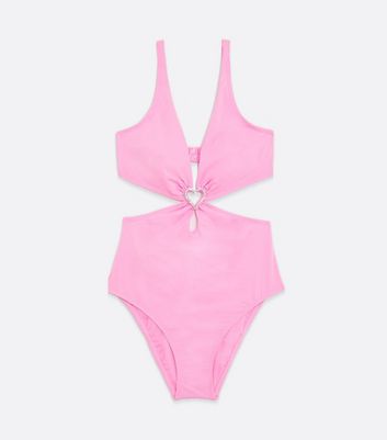 Click to view product details and reviews for Bright Pink Cut Out Heart Diamant&eacute; Swimsuit New Look.