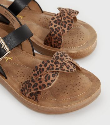 shop for Wide Fit Stone Leopard Print 2 Part Flatform Sandals New Look Vegan at Shopo
