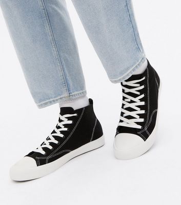 Black Canvas High Top Trainers New Look