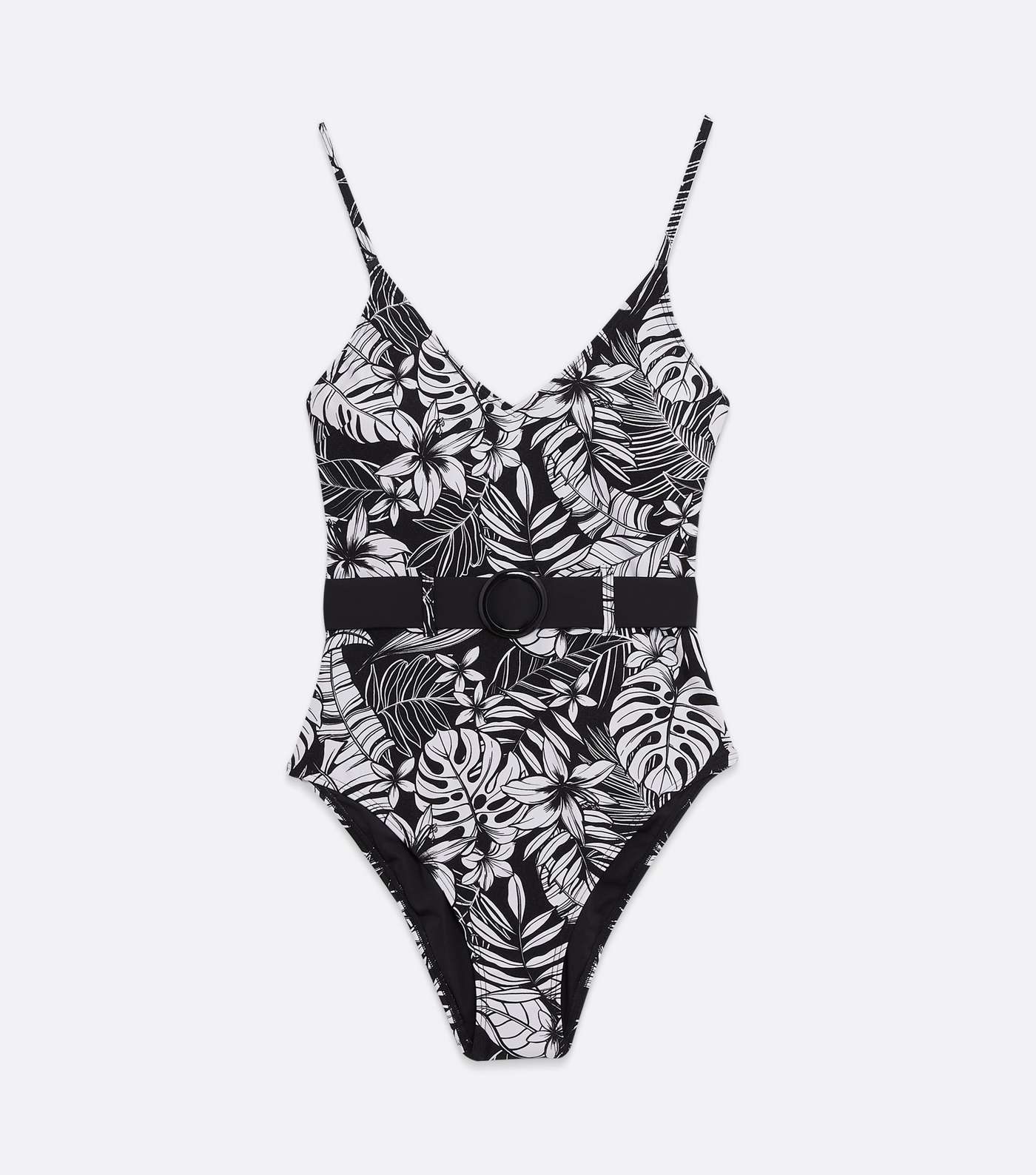 Black Tropical Belted Swimsuit Image 5