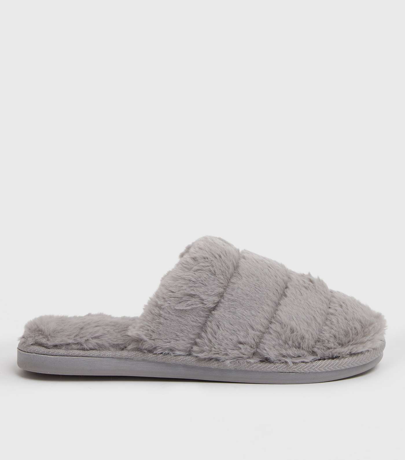 Grey Faux Fur Mule Slippers