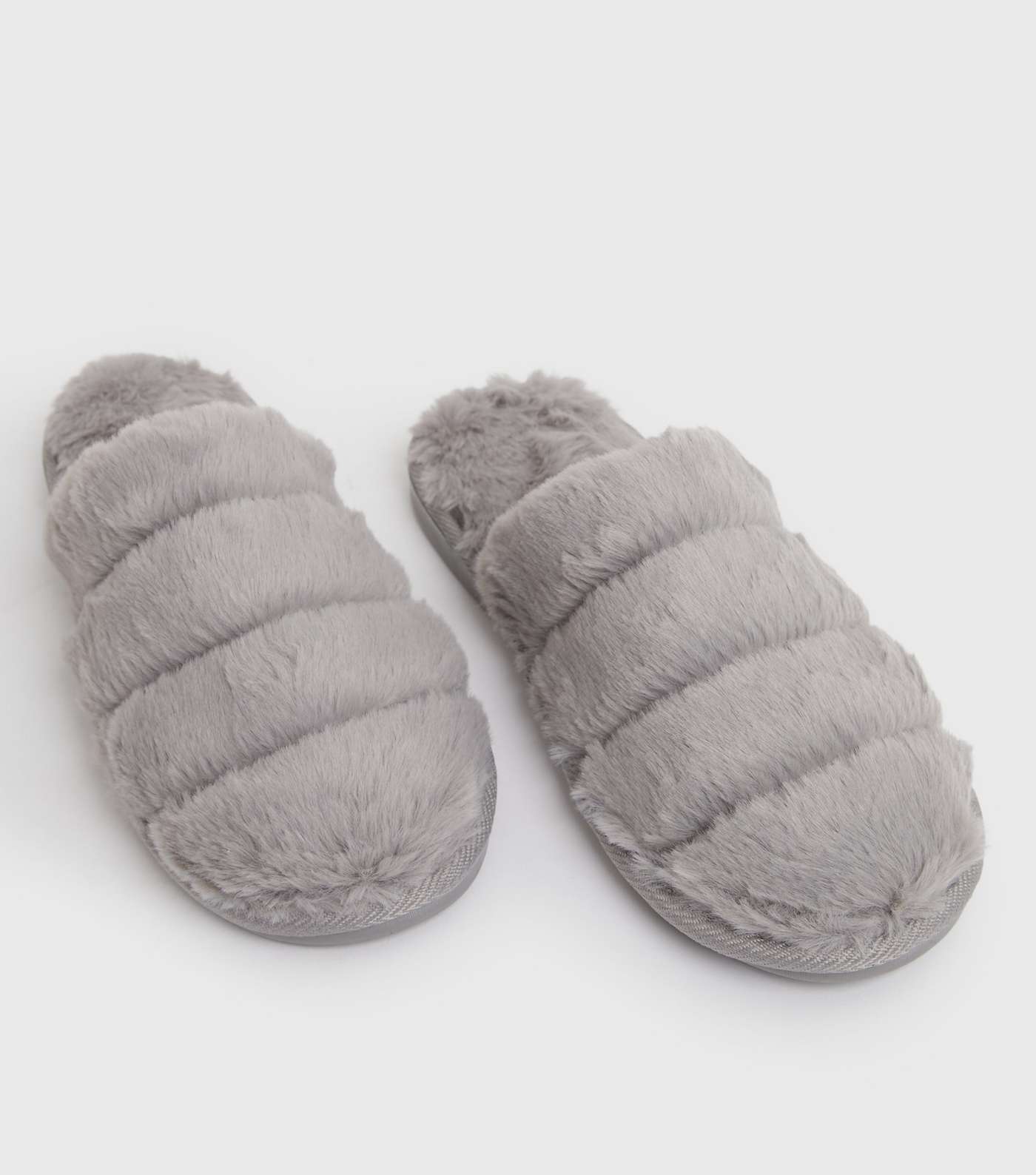 Grey Faux Fur Mule Slippers Image 3