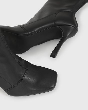 London Rebel Black Leather-Look Stiletto Heel Sock Boots | New Look