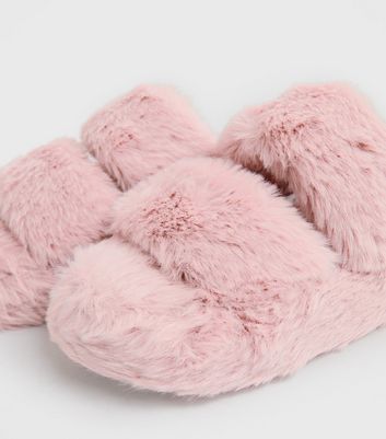 new look faux fur slippers