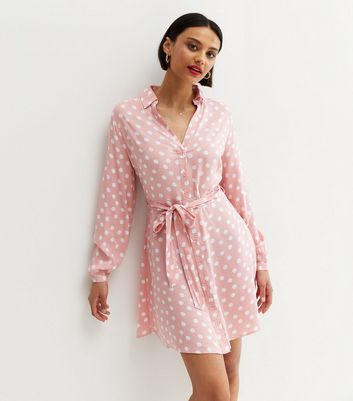 Click to view product details and reviews for Pink Spot Belted Mini Shirt Dress New Look.