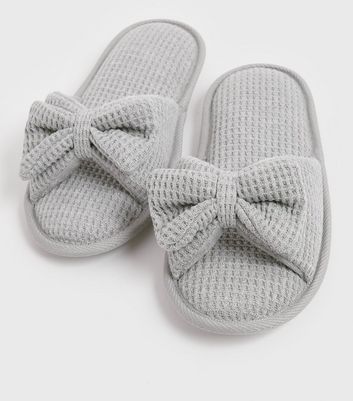 shop for Grey Waffle Bow Slider Slippers New Look Vegan at Shopo