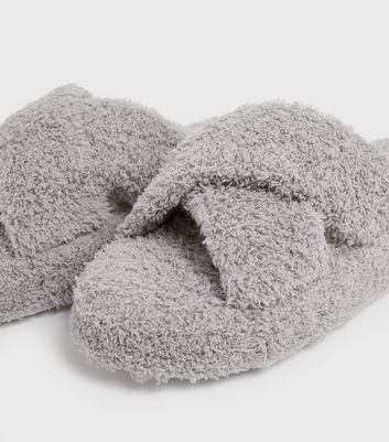 Grey cross strap slippers hot sale