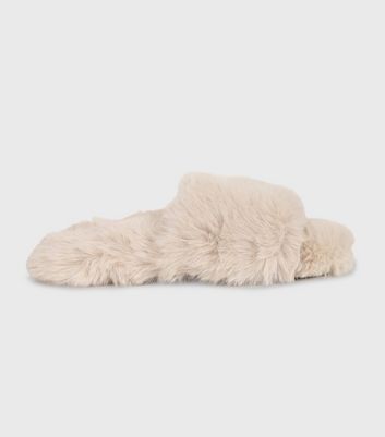 shop for London Rebel Cream Faux Fur Slider Slippers New Look at Shopo