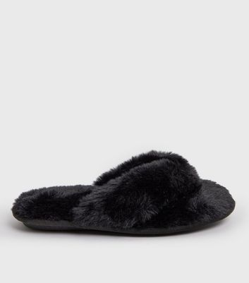shop for Black Faux Fur Flip Flop Slippers New Look Vegan at Shopo