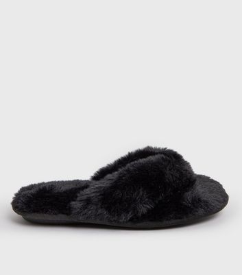 Faux fur toe online post slippers