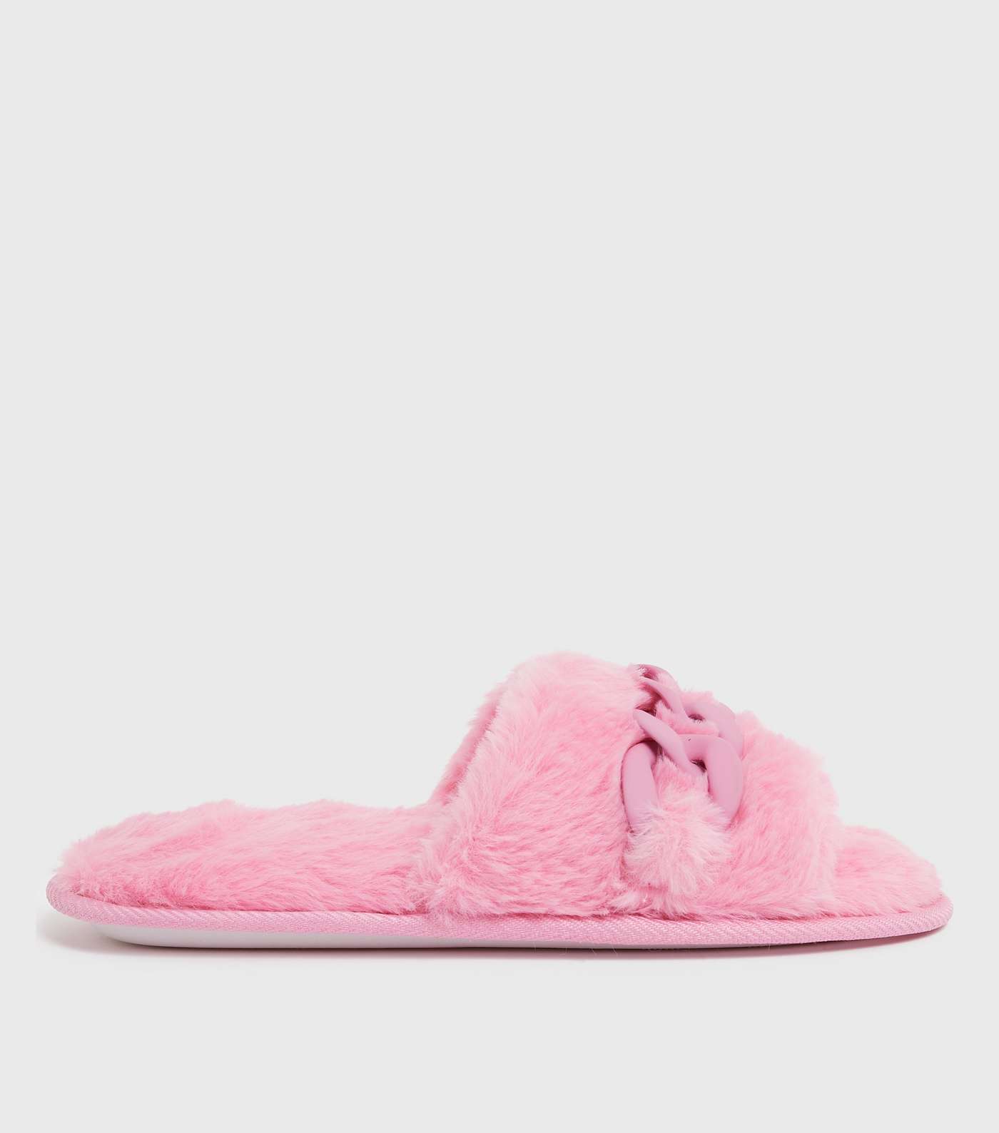 Bright Pink Faux Fur Chain Slider Slippers