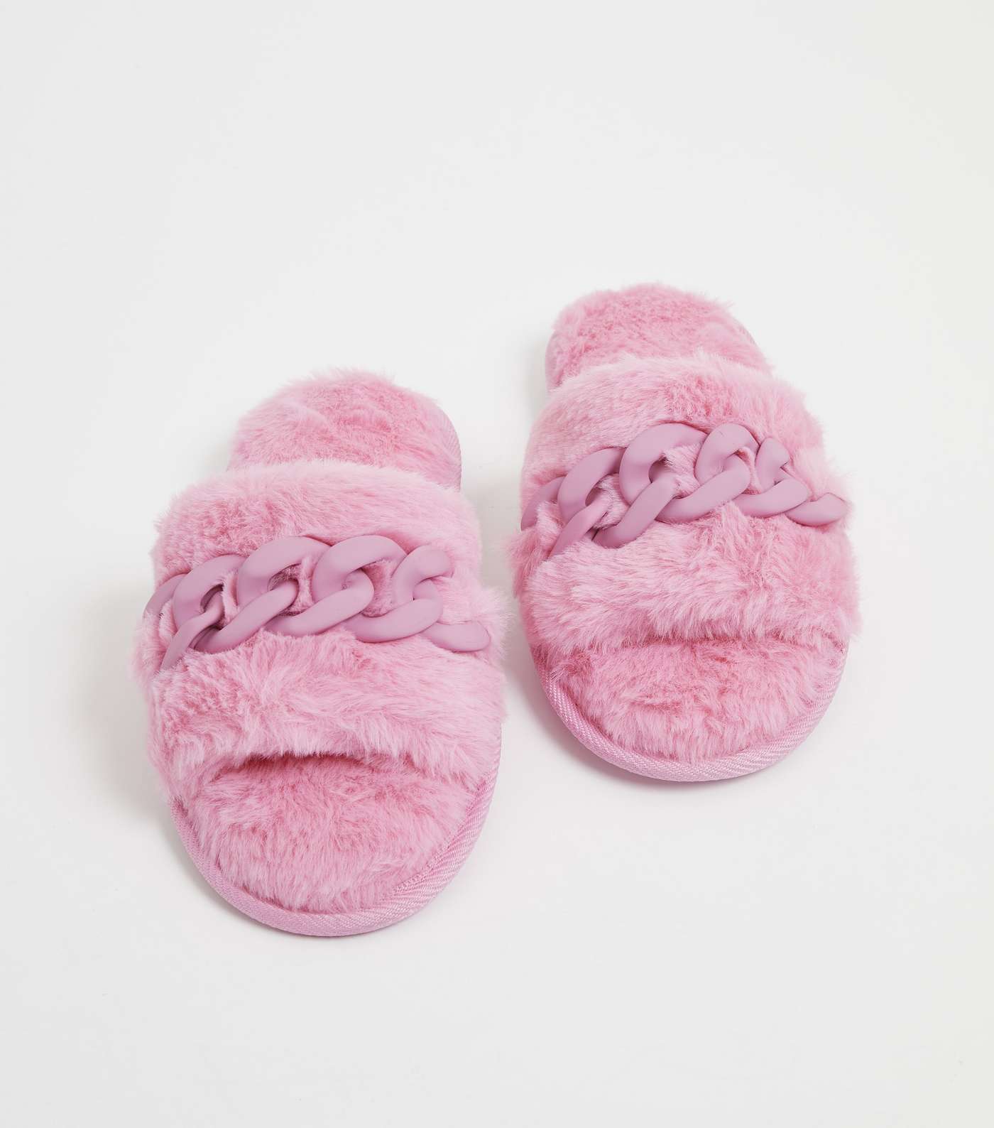 Bright Pink Faux Fur Chain Slider Slippers Image 3