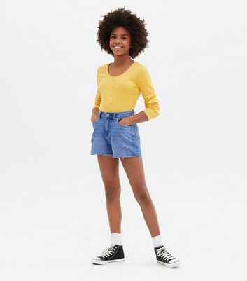 Girls Bright Blue Denim Ripped Frayed 