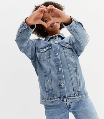 Girls Blue Denim Oversized Jacket | New 