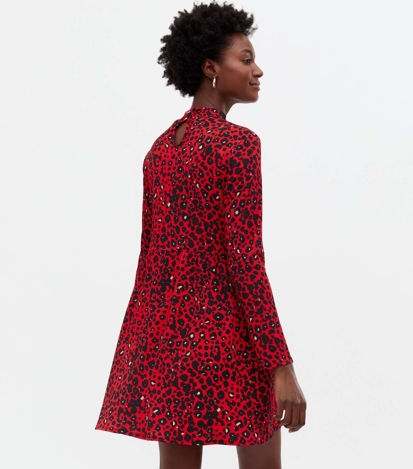 Red Leopard Print High Neck Mini Smock Dress Image 4