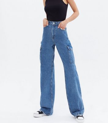 Click to view product details and reviews for Tall Blue Utility Pocket High Waist Adalae Wide Leg Jeans New Look.