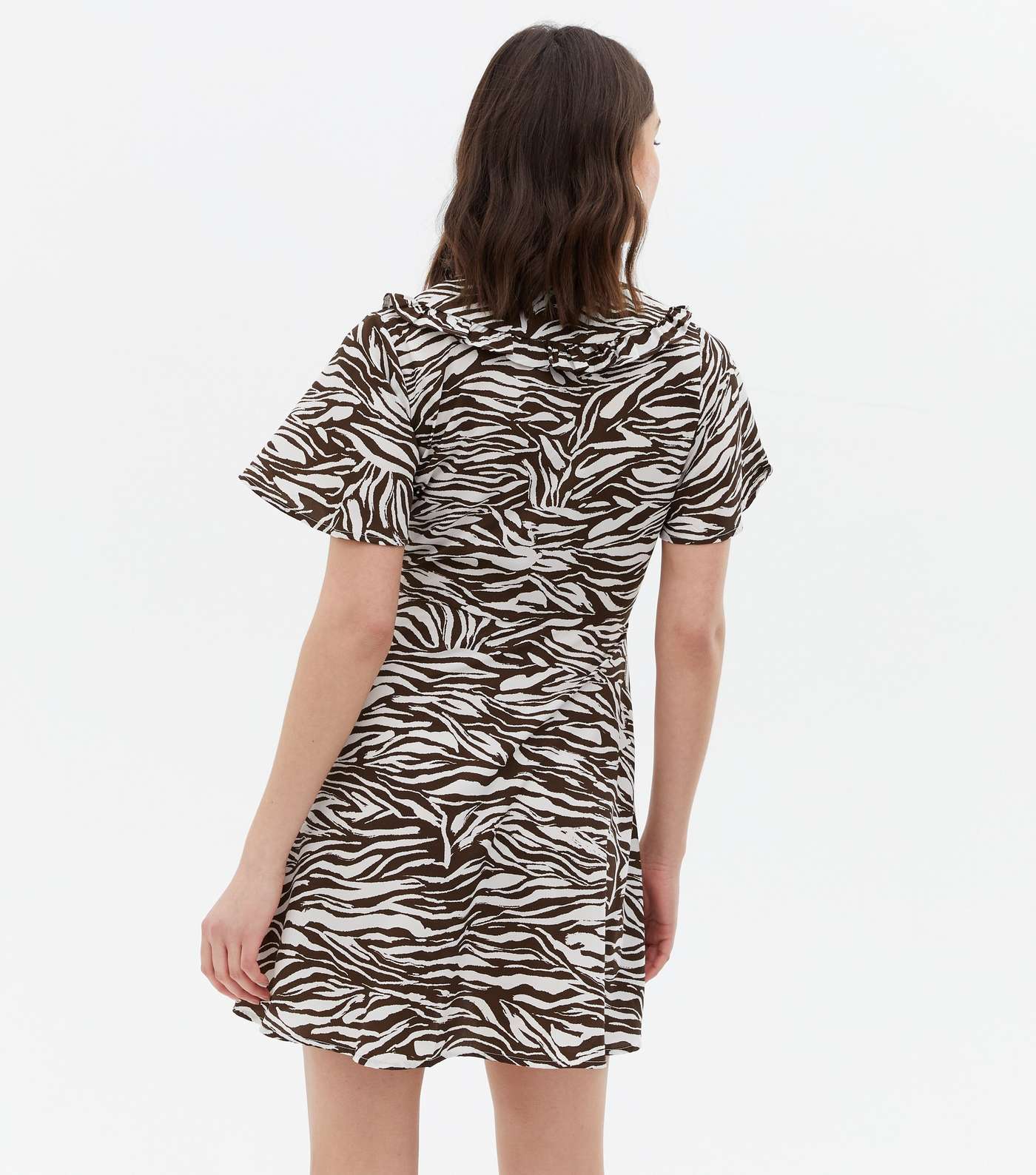Brown Zebra Print Frill Collar Mini Dress Image 4