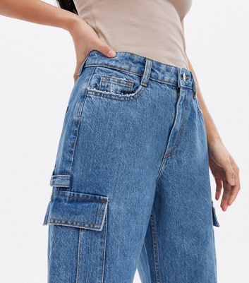 Click to view product details and reviews for Petite Blue Utility Pocket High Waist Adalae Wide Leg Jeans New Look.