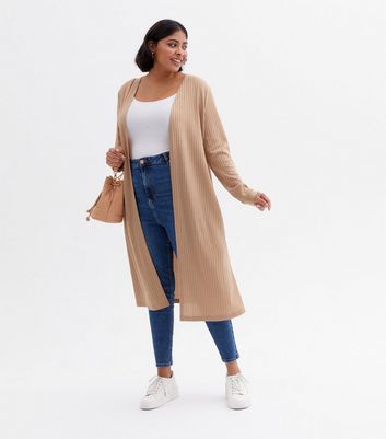 Click to view product details and reviews for Curves Camel Ribbed Knit Long Cardigan New Look.