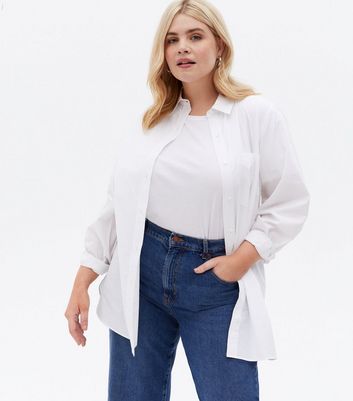 Curves White Poplin Long Sleeve Shirt New Look