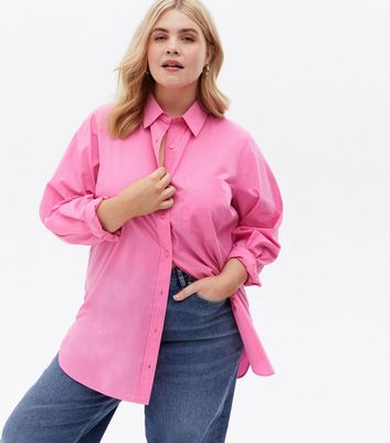 Click to view product details and reviews for Curves Bright Pink Poplin Long Sleeve Shirt New Look.