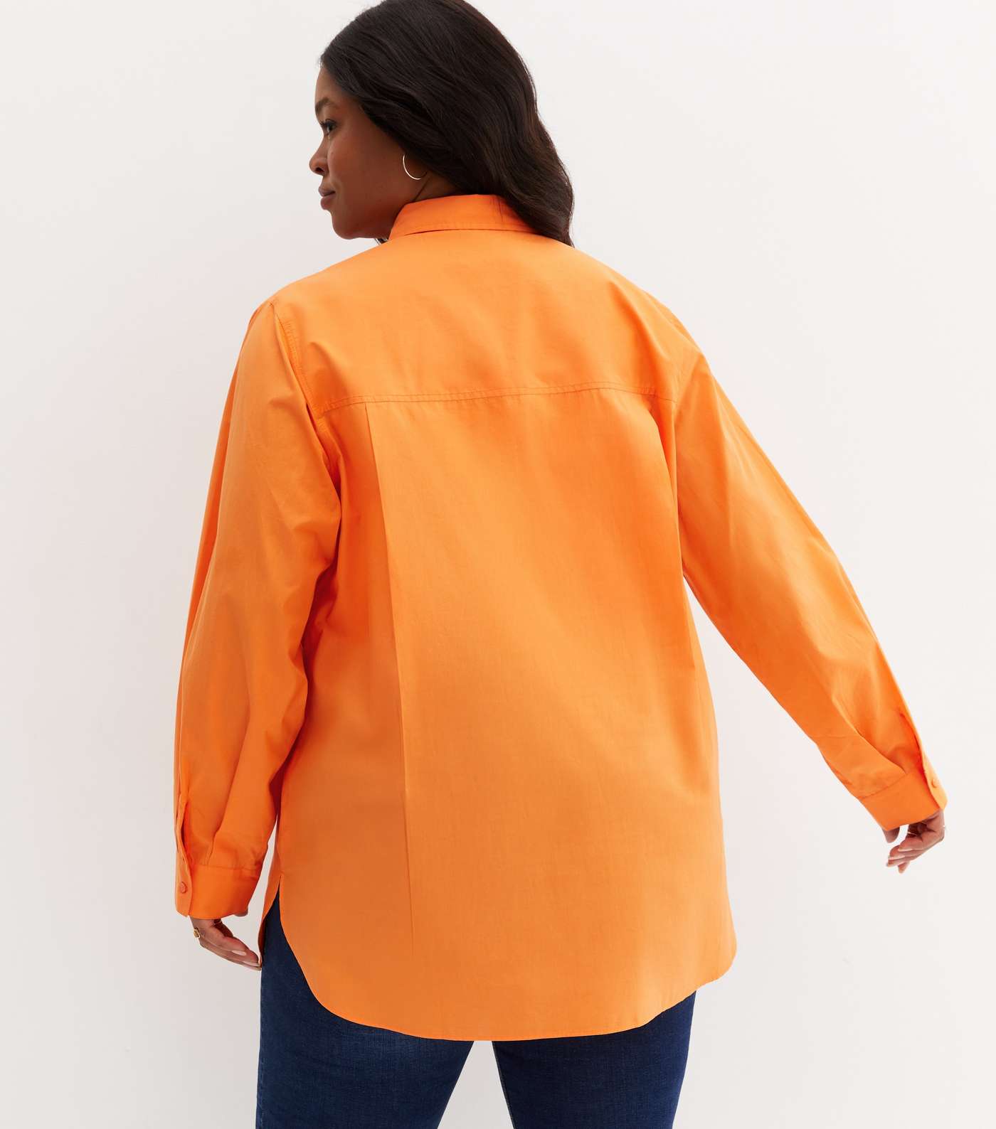 Curves Bright Orange Poplin Long Sleeve Shirt Image 4