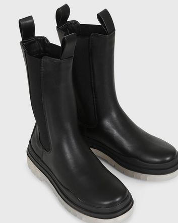 shop for London Rebel Black Leather-Look Elasticated Chunky Calf Boots New Look at Shopo
