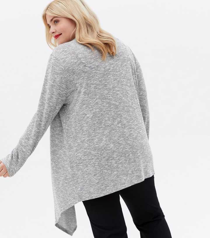 Curves Grey Marl Fine Knit Waterfall Cardigan