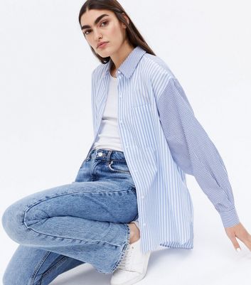Blue Mixed Stripe Long Shirt | New Look