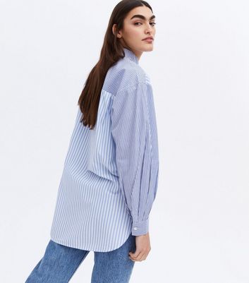 Blue Mixed Stripe Long Shirt New Look