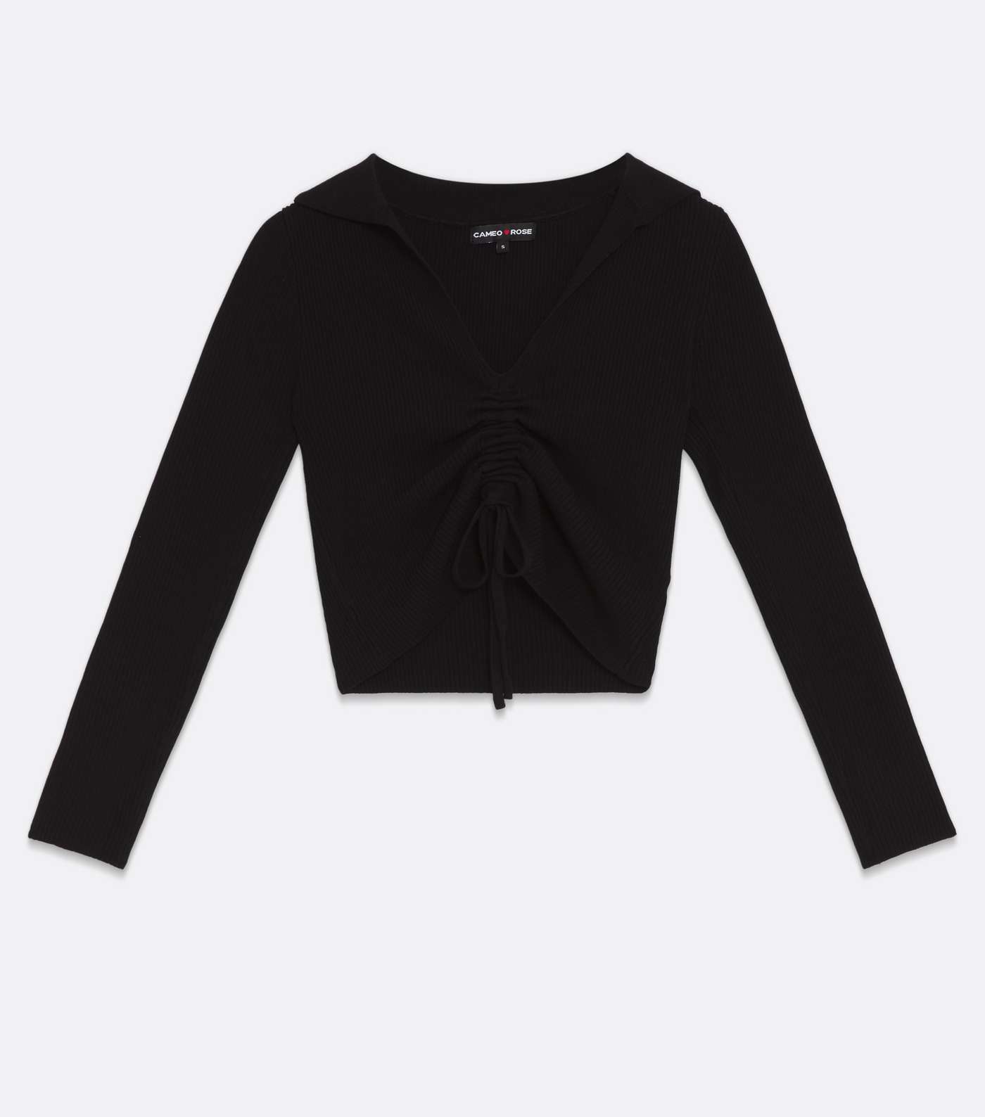 Cameo Rose Black Knit Collared Ruched Crop Top Image 5