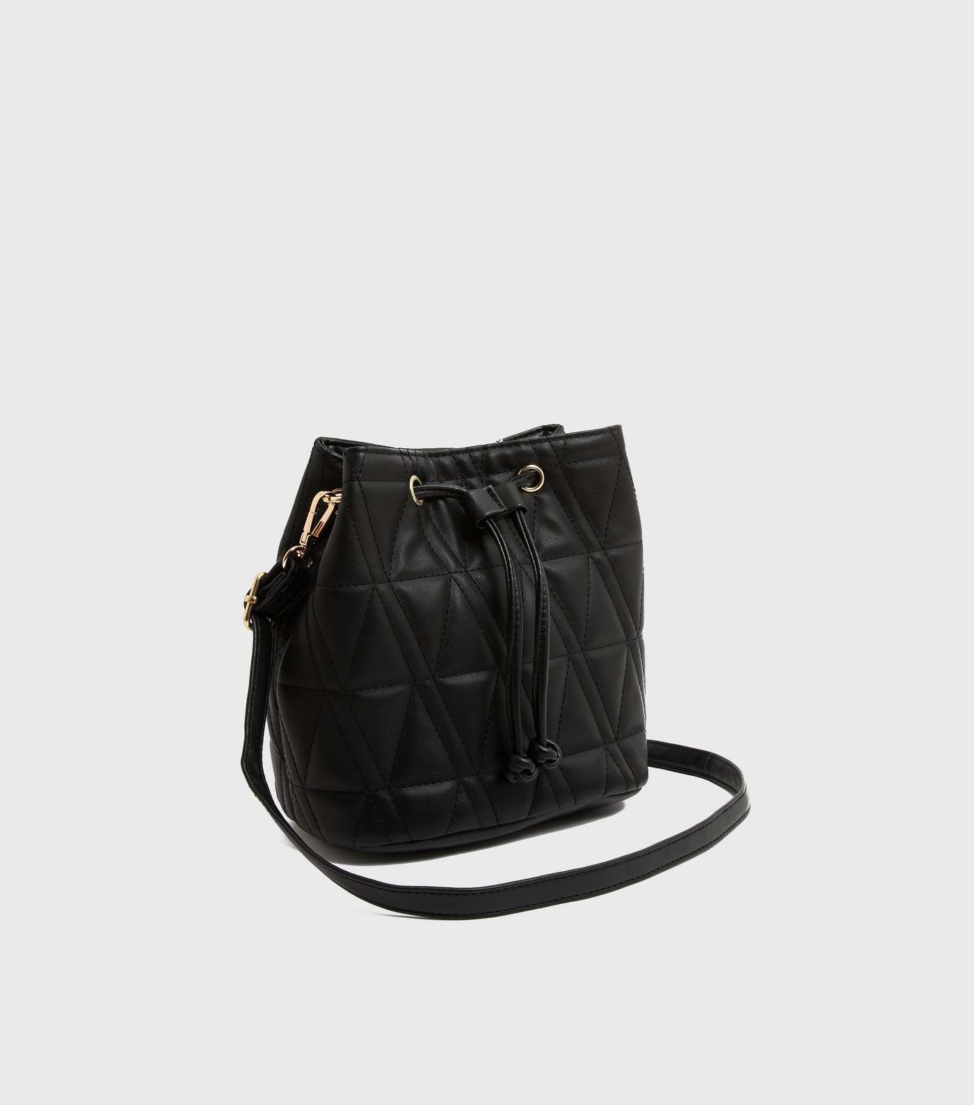 Black Quilted Cross Body Bucket Bag Image 3