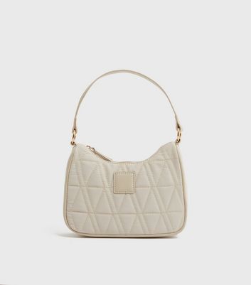 shop for Cream Quilted Leather-Look Trim Shoulder Bag New Look at Shopo