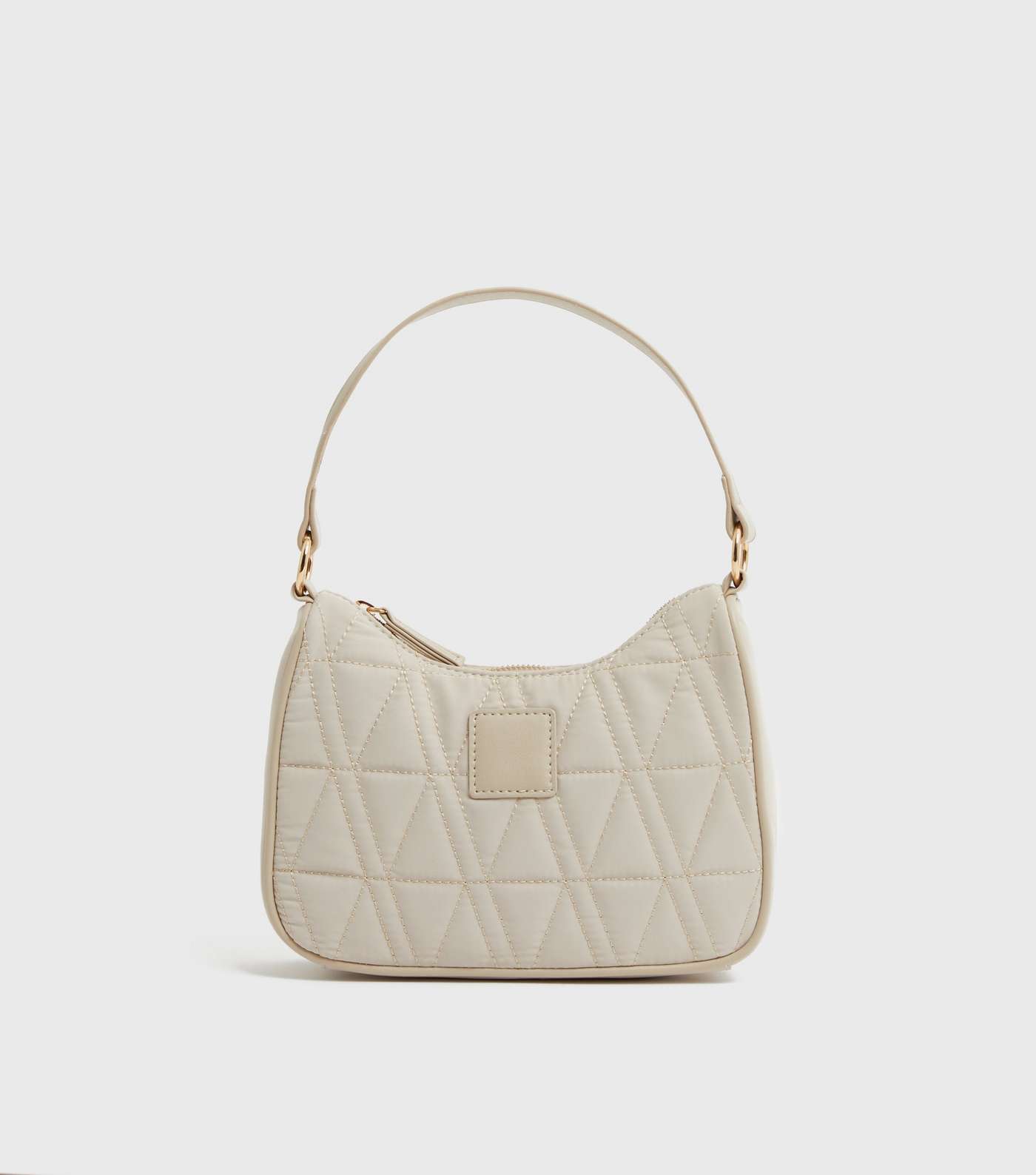 Cream Quilted Leather-Look Trim Shoulder Bag