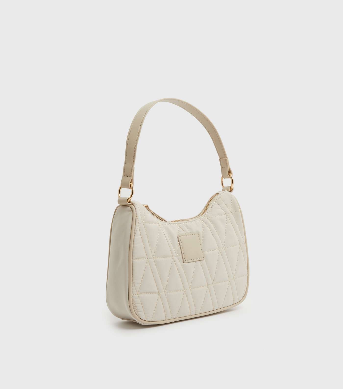 Cream Quilted Leather-Look Trim Shoulder Bag Image 3