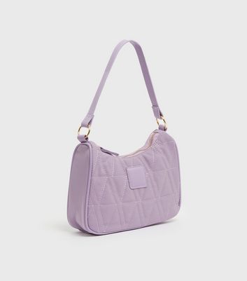 shop for Lilac Quilted Leather-Look Trim Shoulder Bag New Look at Shopo