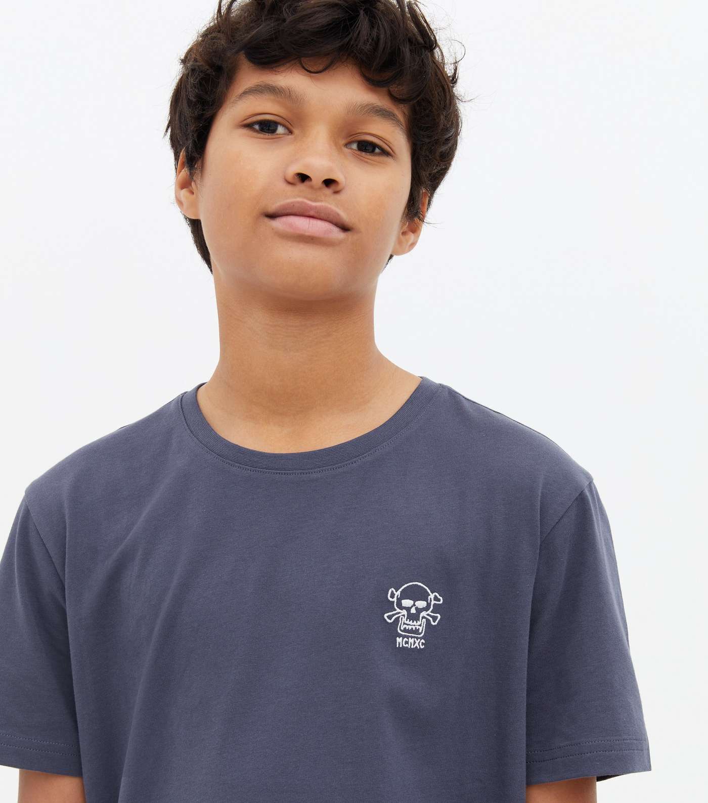 Boys Blue Skull Embroidered Logo T-Shirt